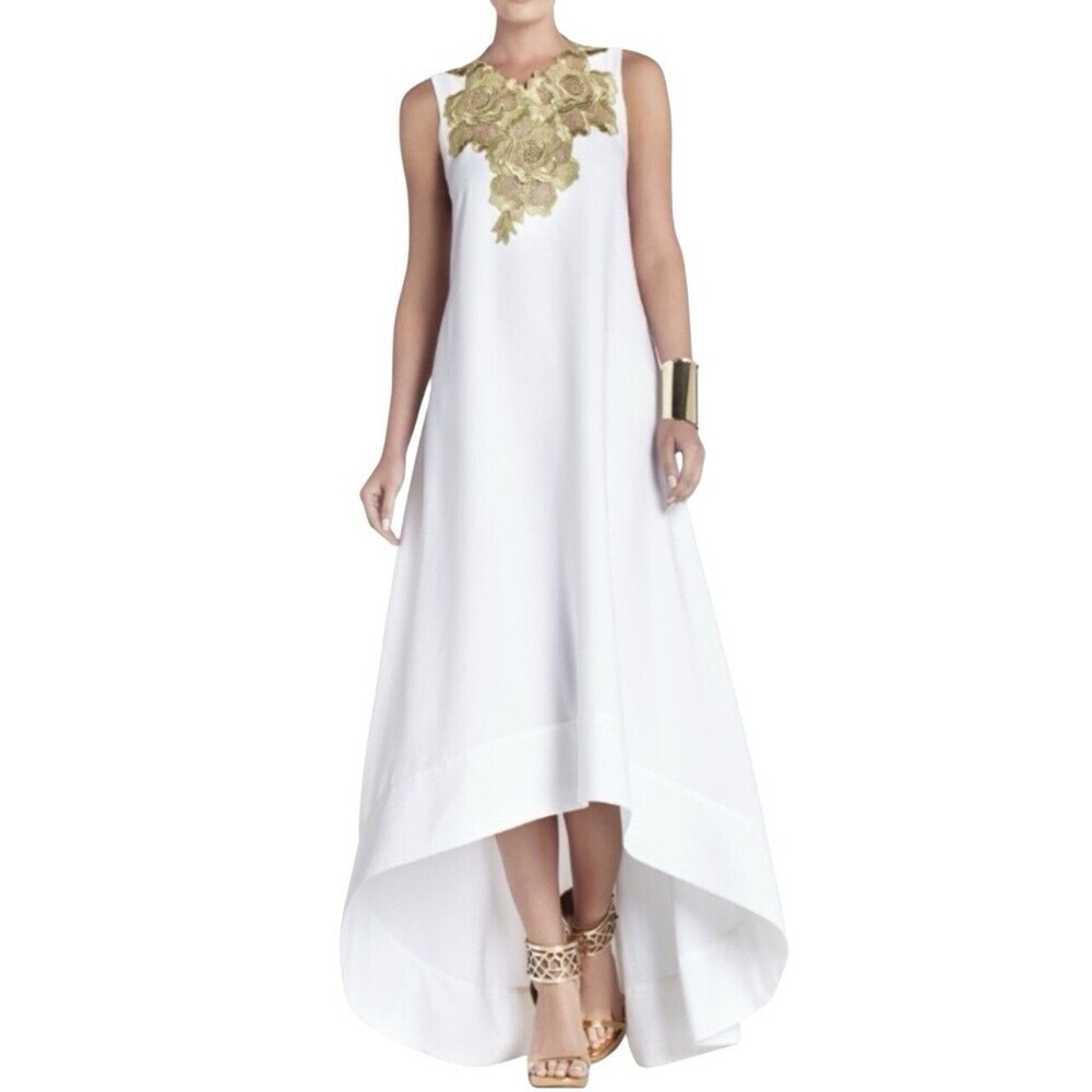 BCBG MAXAZRIA Louisa Floral Hi-Low Dress White Sleeveless Open Back Women's 0